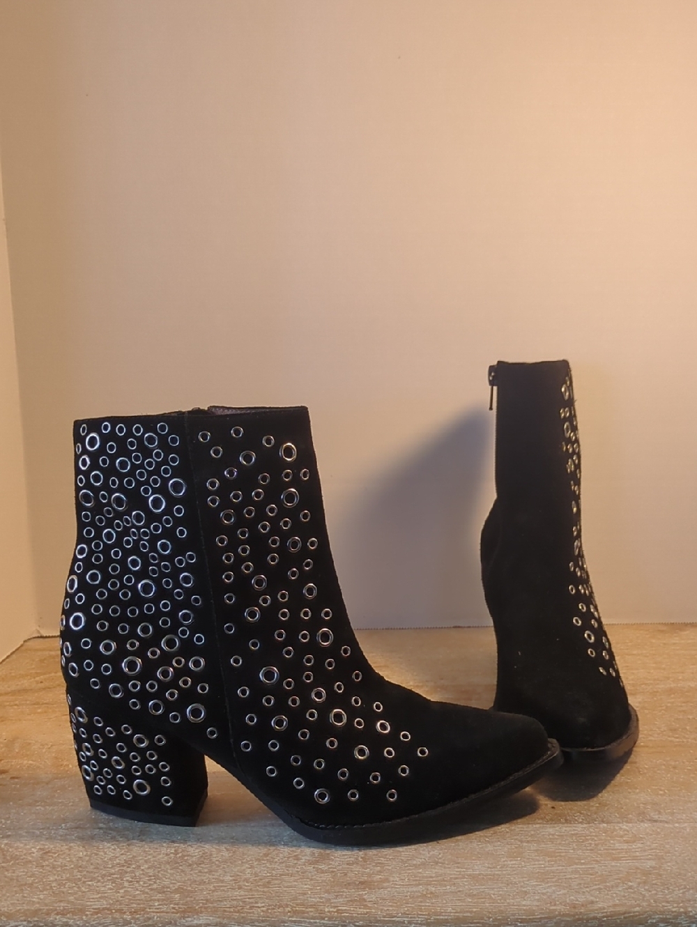 New Jeffrey Campbell Bravado Black Suede Eyelet Ankle Boots US 7